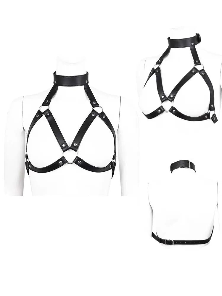 Sexy Leather Body Harness Belt with Mask BDSM Bondage Lingerie Chest Harness Strap for Enhanced Sensation