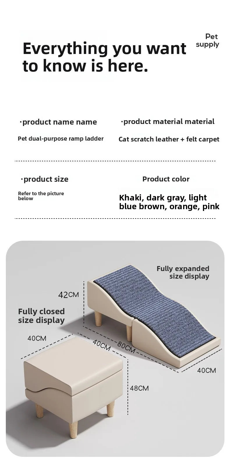 Foldable Pet Ramp Non-Slip Dog Stairs Sofa Climbing Assistance for Bed & Car Footrest Stool for Small Breed Cats and Dogs