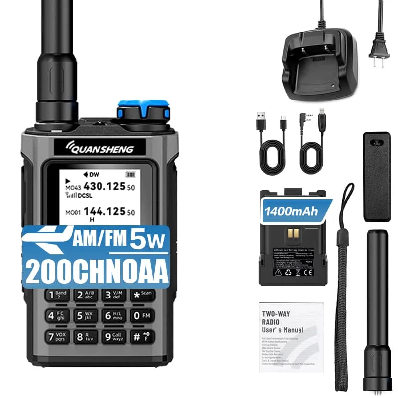 QUANSHENG K1 Air Band Walkie Talkie Wireless Copy Frequency Meter Type-C Charging NOAA Multi-Band Portable Two Way Radio UV