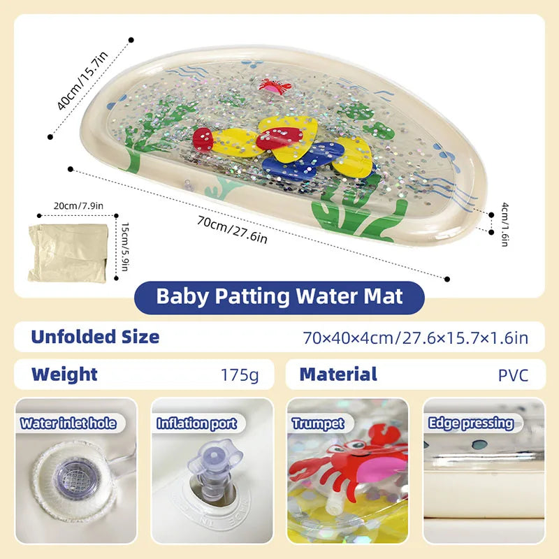 Inflatable Pvc Baby Water Mat for Infants Toddlers Early Education Press to Make Sound Tummy Time Play Mat