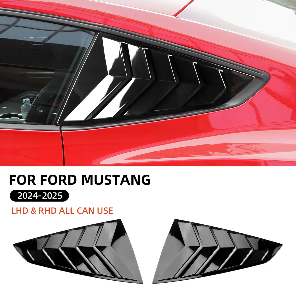 For Ford Mustang 2024 2025 2026 GT S650 Gloss Black Carbon Fiber Pattern Rear Windshield Side Spoiler Splitter Triangle Louver