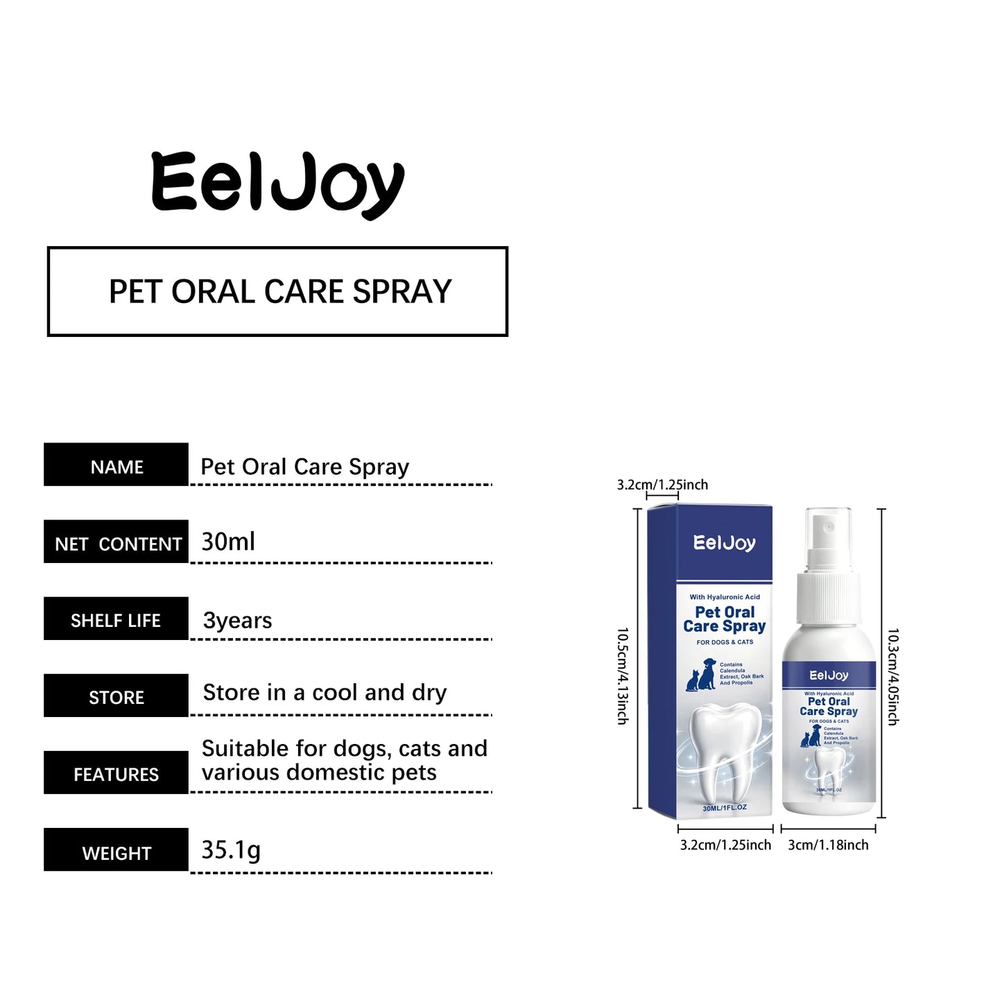 EELJOY Pet Oral Care Spray Removing Dental Plaque Reduce Oral Odor Freshen Breath Soothing Gums Natural Pet Teeth Cleaning Spray