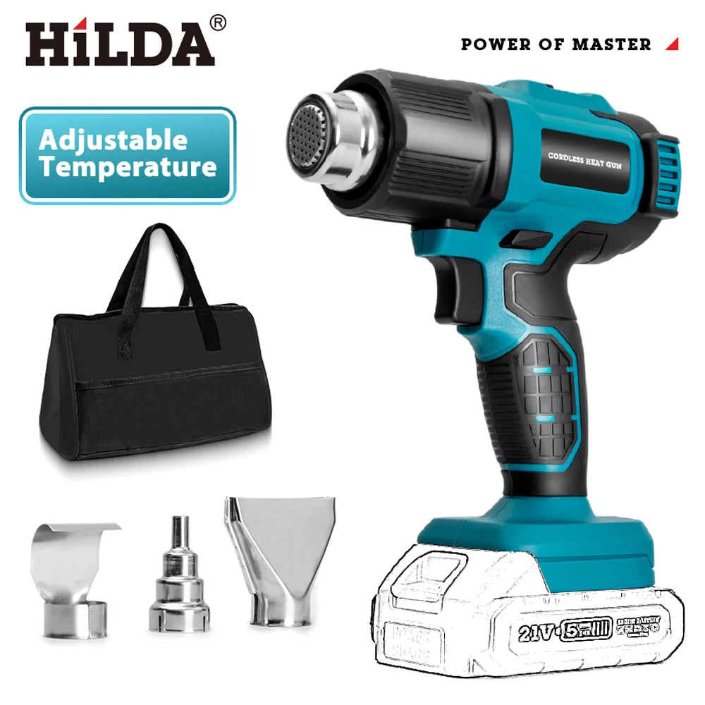 HILDA Cordless Handheld Hot Air Gun With Nozzle For Shrink Wrap PVC Welding Paint Removing DIY Craft Repair For Makita Battery