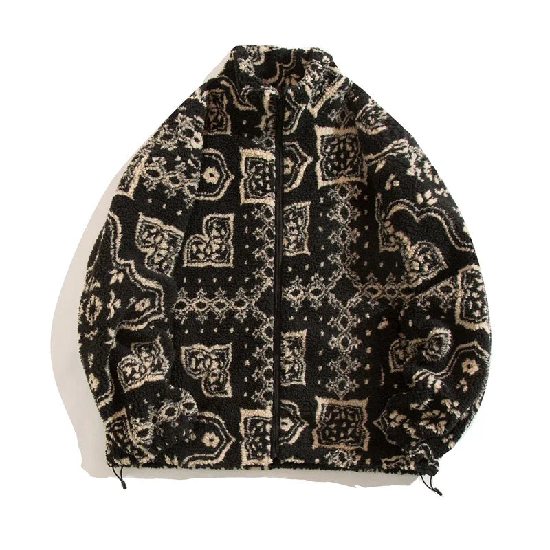 Harajuku Trendy Lambswool Jacket Men 2026 Autumn Winter Vintage Warm Fleece Coats Couple Zipper Loose Hip Hop Hipster Streetwear