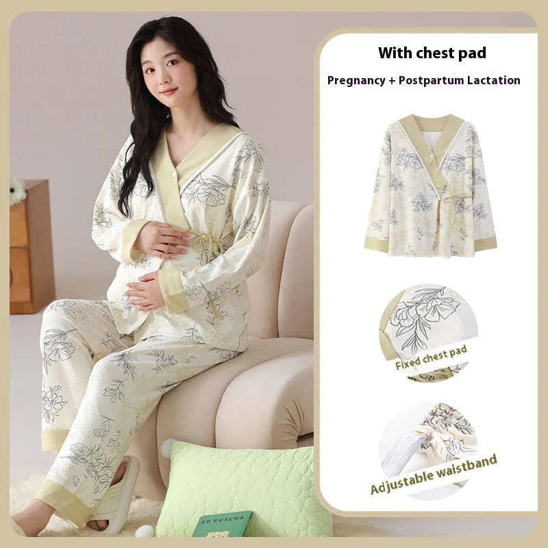 Postpartum Clothing with Chest Cushion Autumn Postpartum Women Pajamas Maternity Ladies Breastfeeding Clothes Pregnancy Homewear