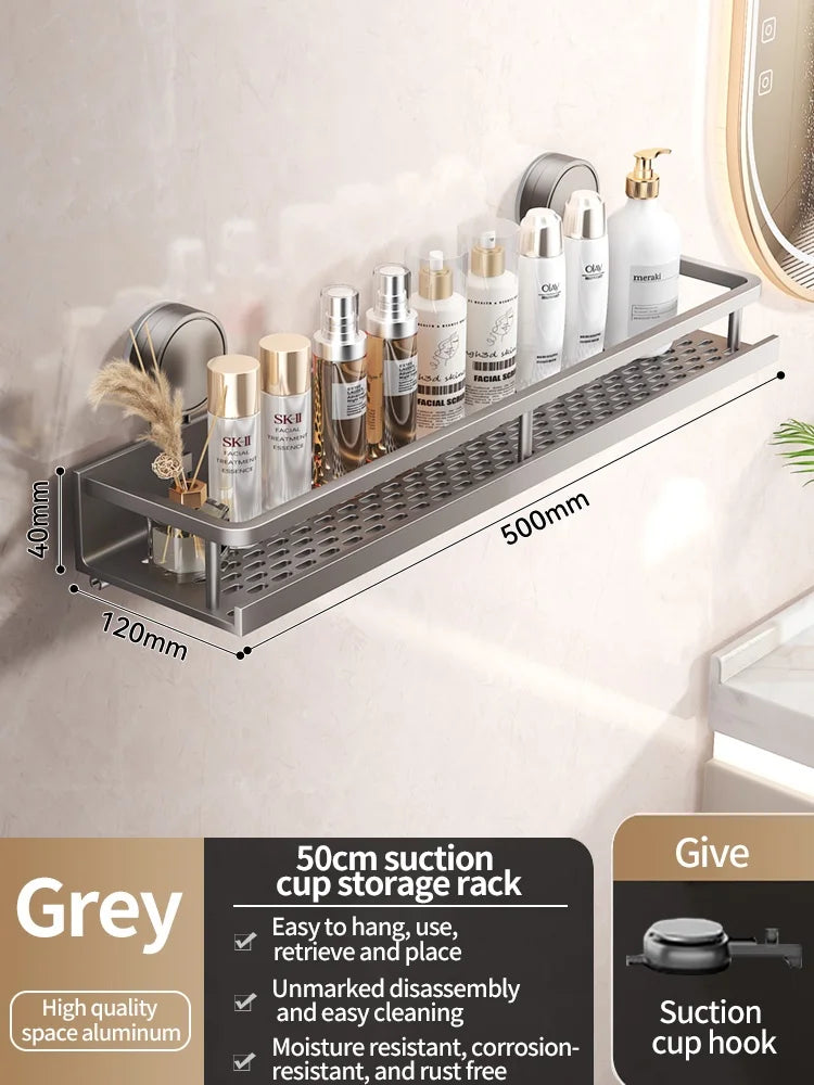 No Drill Suction Cup Suction Bathroom Rack Bathroom Shelf Toilet Space Aluminum Hanging Rack Bathroom Organizer Hang On The Wall