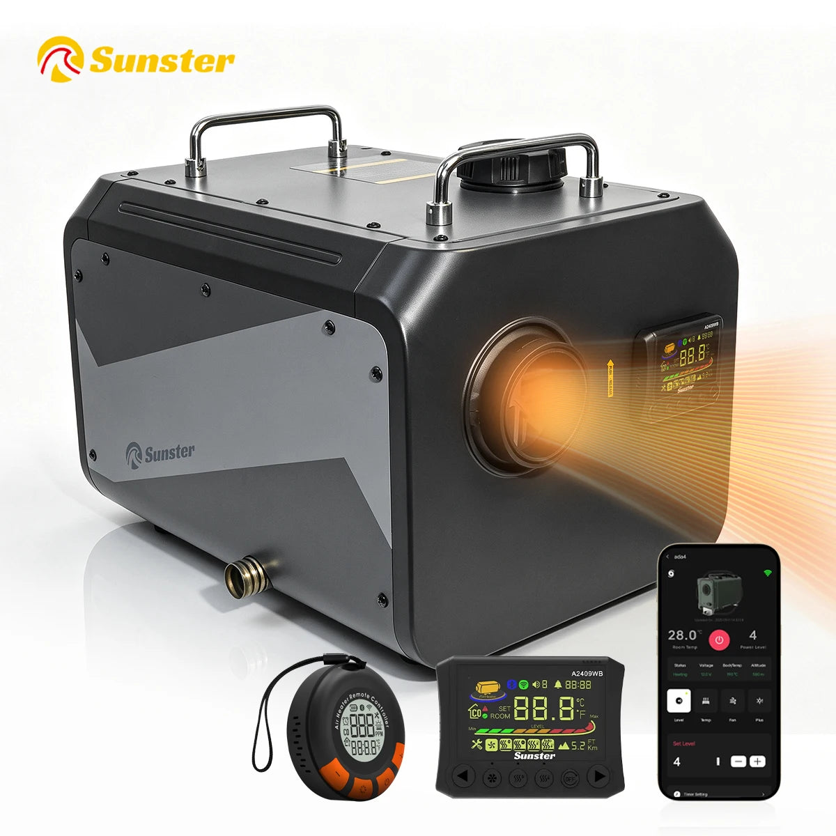 9KW Diesel Air Heater 12V/24V DC 110‑240V AC WiFi Bluetooth APP LCD Remote CO Monitor Altitude Mode For RV Truck Garage Camper