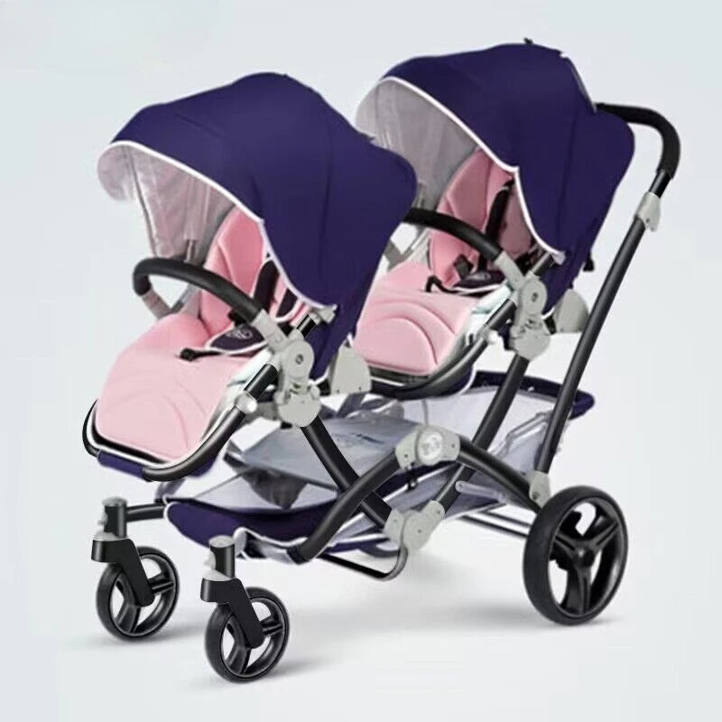 Foldable Twin Baby Stroller,Double Seat Baby Stroller for Two Babies,Shock-absorbing Twin Baby Stroller,Multi-function