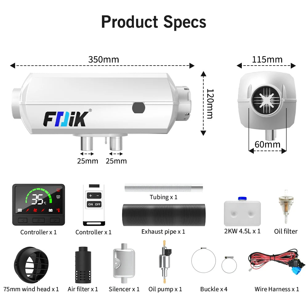 FDIK 2000W 12V Diesel Heater Parking Heater With Aluminum Shell For Car And RV