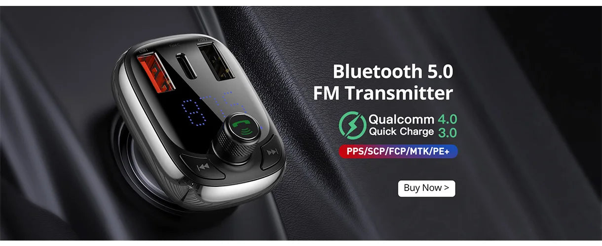Baseus FM Transmitter Modulator Car Wireless Bluetooth 5.0 USB Fast Charger Auto Aux Radio Mp3 Player Music Hands Free Car Kit