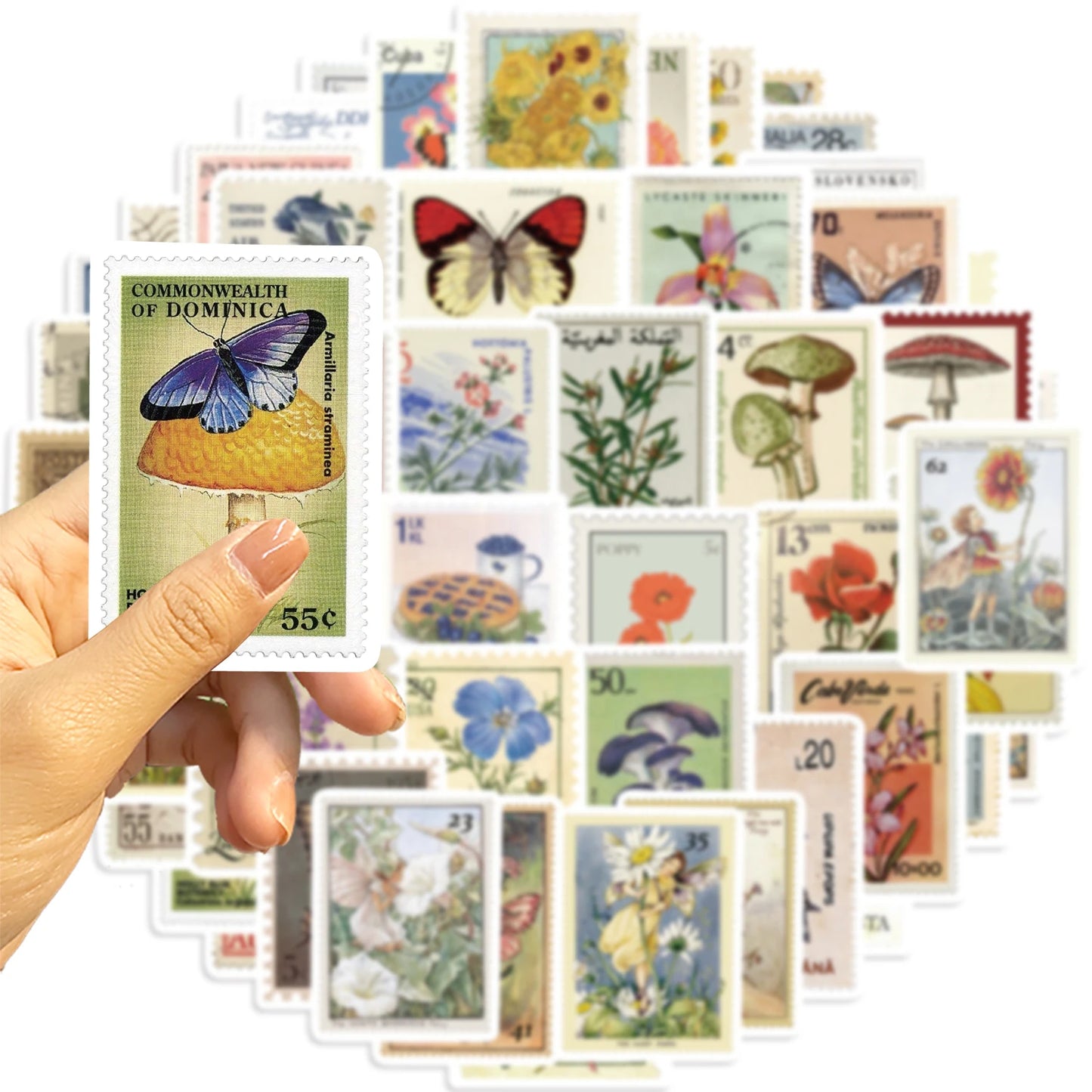 50pcs Retro Stamp Art Stickers For Laptop Luggage Skateboard Phone Sticker Kids Toys Vintage Aesthetic Cartoon Decals