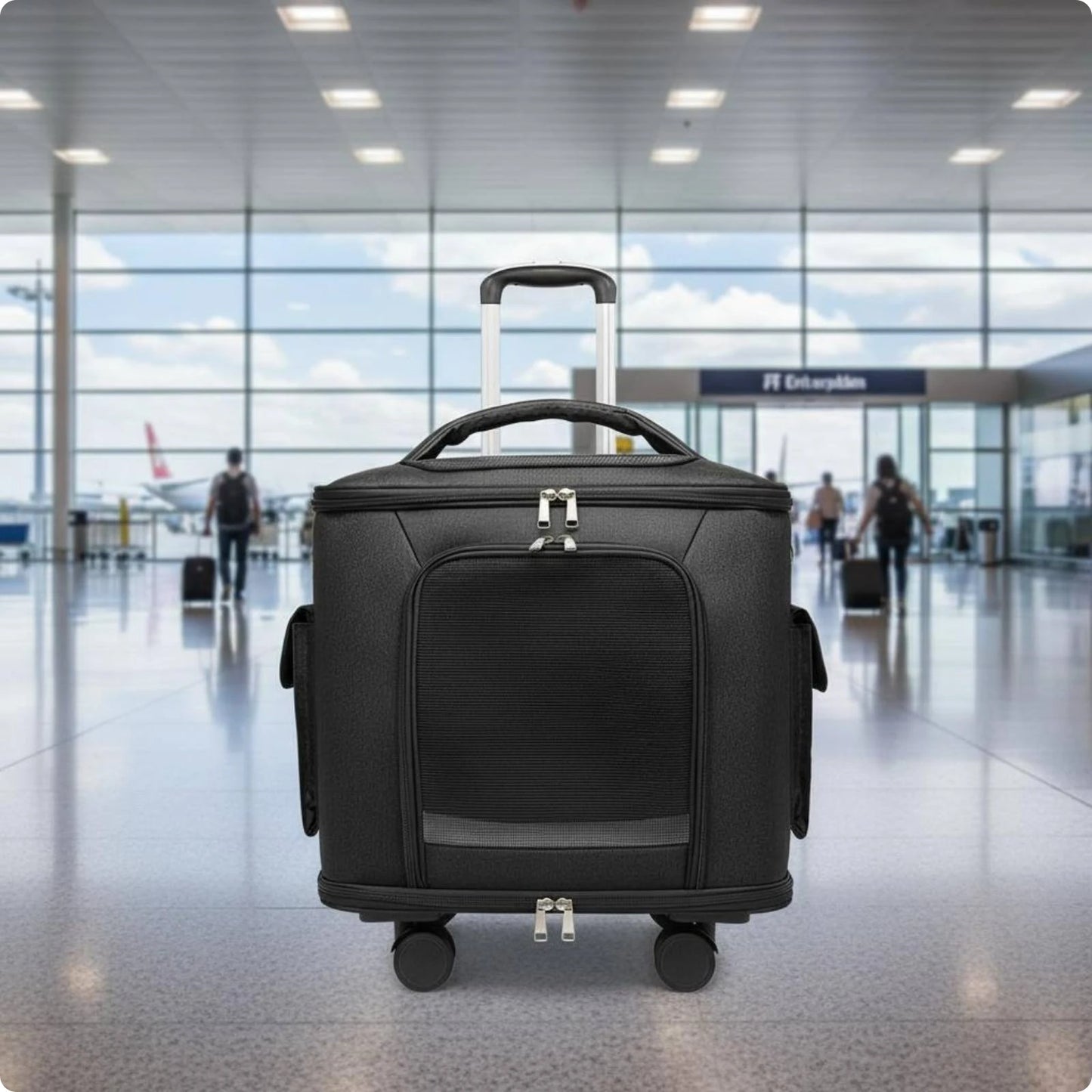 Rolling Pet Carrier Quiet Wheels Feline Carrier Suitcase Feline Travel Bag Large Capacity Portable for Outdoor