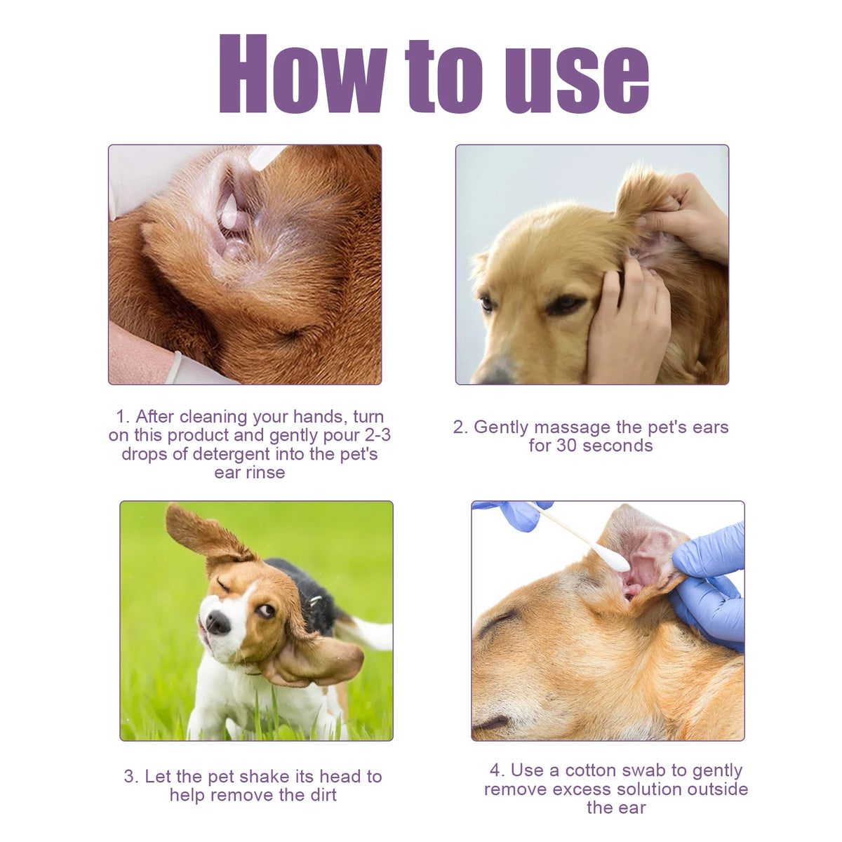 118ML Pet Ear Cleaner Kit Natural Formula Remove Earwax Eliminate Bad Odors Relief Itching Non-irritating Pet Ear Cleaning Set