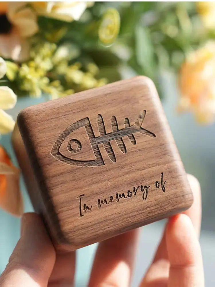 Walnut Wood Pet Hair Keepsake Box, Paw Print Engraved Memorial Urn for Dog Fur Teeth Ashes, Portable Mini Memory Storage Box