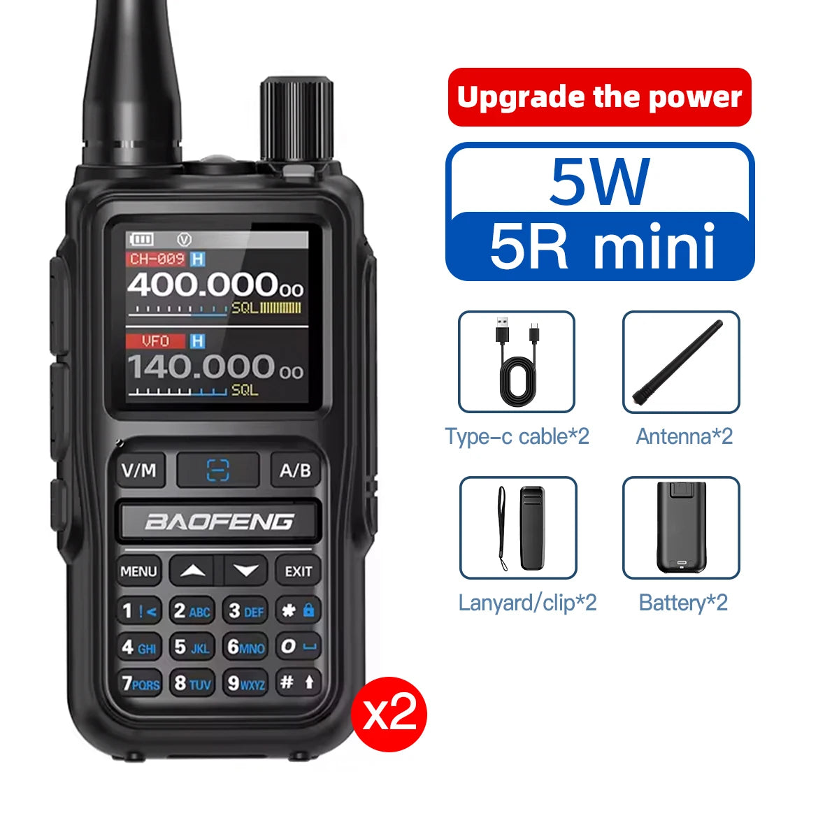1/2PCS Baofeng UV-5R Mini Walkie Talkie Dual Band Dual PTT Bluetooth Programming Frequency Type-C Charger AM/FM Camping Portable