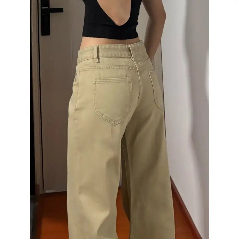 American Vintage Flared Jeans Women New Low Waist Loose Khaki Straight Leg Floor Length Versatile Denim Pants Bootcut Trousers