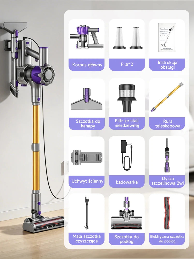 Tdyon Cordless Vacuum Cleaner, 50000Pa Suction 500W Motor Vacuum with LED Display, 50 Mins Runtime Auto Mode & Anti‑Tangling Brush for Carpet Hard Floor