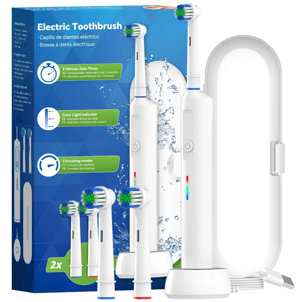 Smart Wireless Charging Rotating Electric Toothbrush, 3 Modes Rechargeable Rotation Toothbrush Compatible with Oral B Brush Head