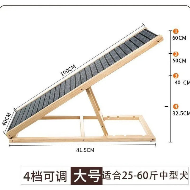 Adjustable Wooden Pet Dog Ramp Comfortable Folding Non-Slip Carpet Surface Foldable Climbing Ladder For Car Bed Pet Carriers