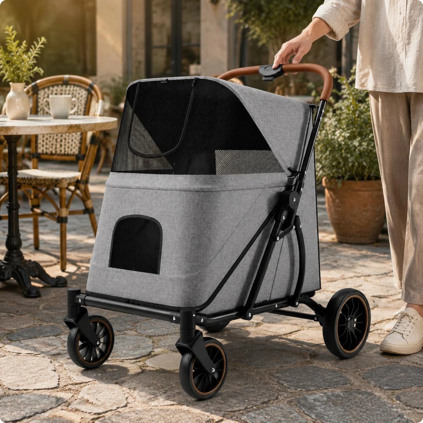 Large Dog Stroller Swivel Wheels Foldable Pet Stroller Pet Travel Enclosed for Other Pets, Outdoor Walking, Transport