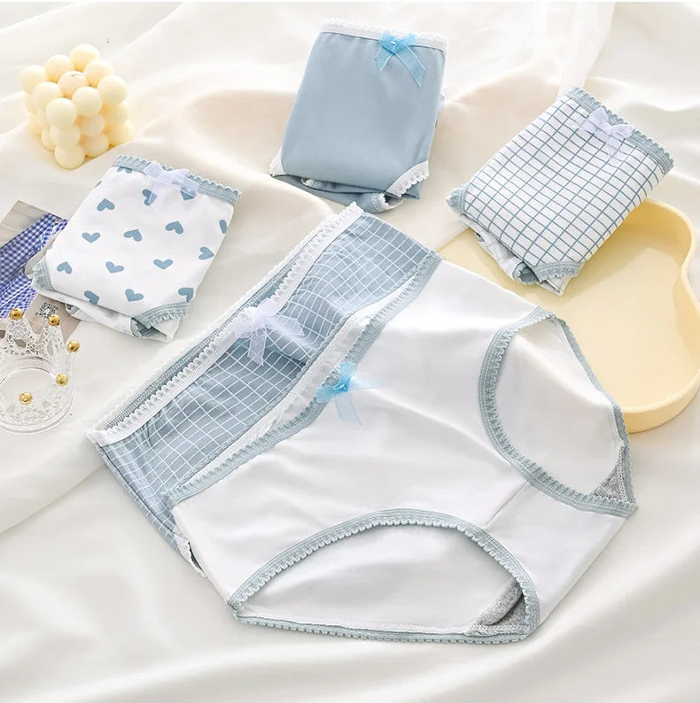5pcs Women’s Soft Breathable Briefs Heart Plaid Print Panties Comfortable Intimates for Daily Wear
