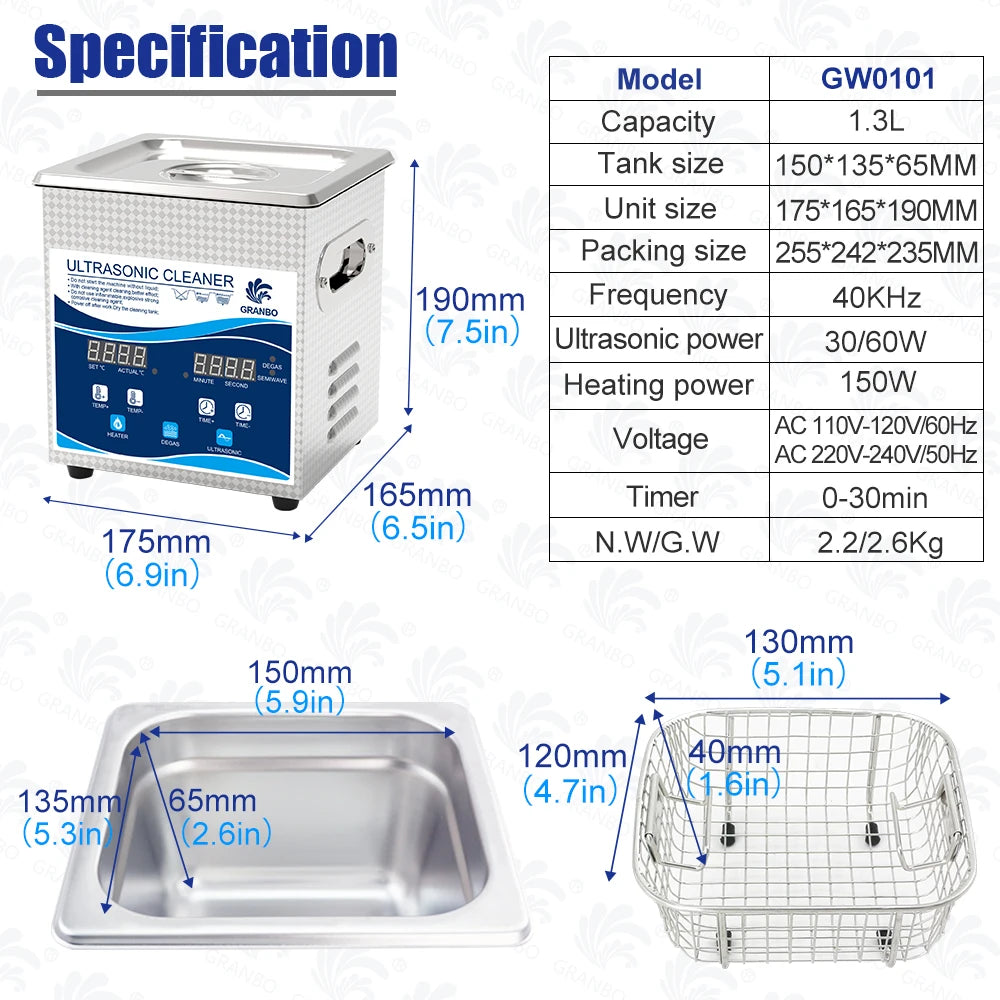 Ultrasonic Cleaner Glass Jewelry Watch Tools 1L 40KHz Ultrasonic Cleaning Machine 60W 120W Ultrasound Bath Degas Semiwave