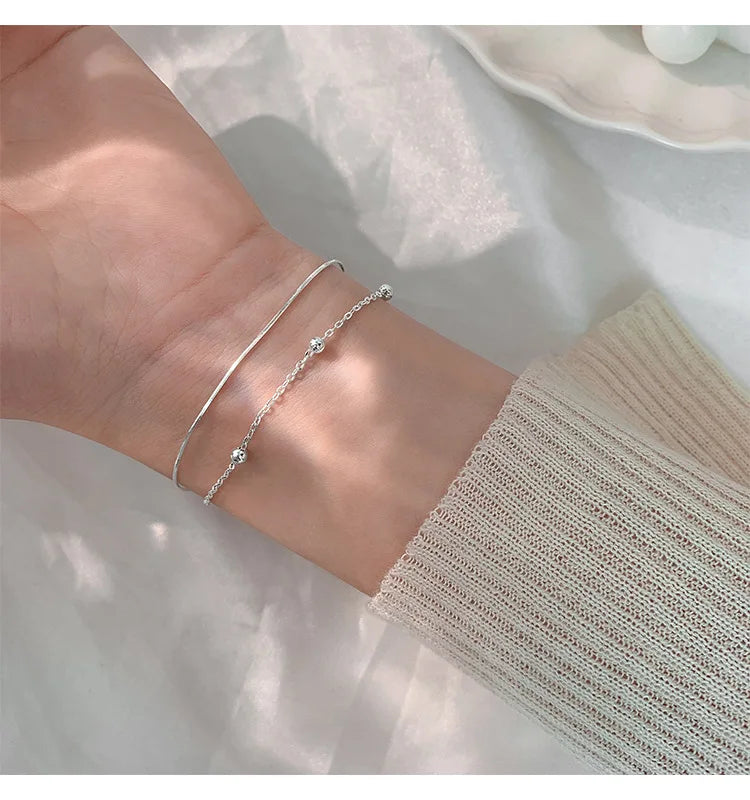 925 Sterling Silver Round Ball Lucky Bracelets Woman Double-Layer Snake Chain Hot Top Quality Jewelry Wedding Jewellery