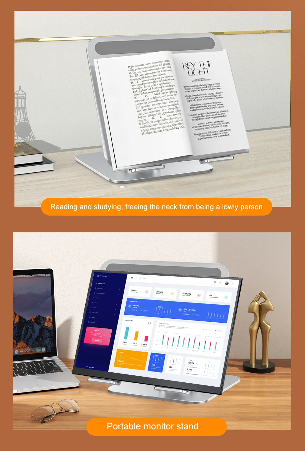 360° Rotatable Stand Metal Aluminum For Laptop Holder Adjustable Anti-Slip Silicone Base Stability for Tablet Portable Monitor