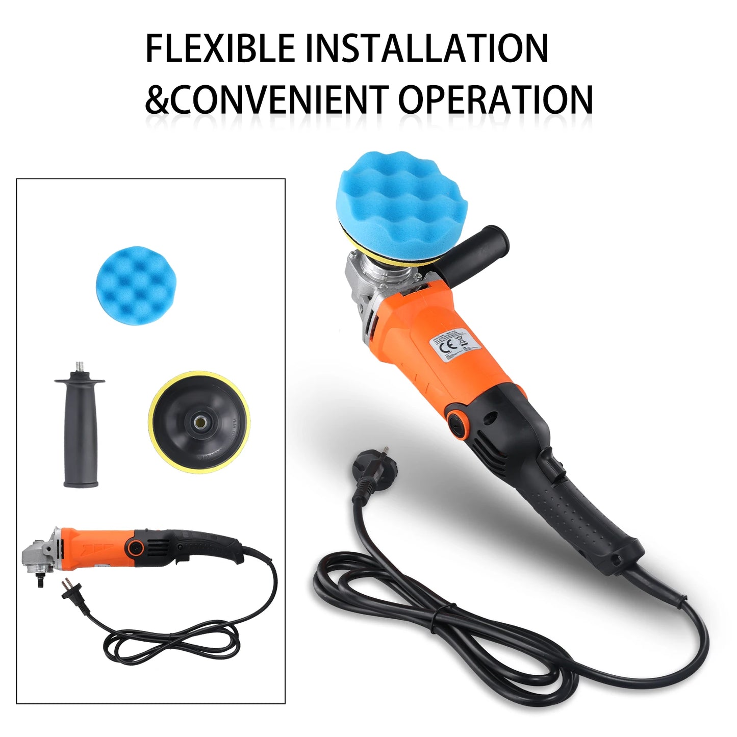 Podofo 1200W Rotary Car Buffer Polisher Waxer with Detachable Handle for Boat and Car Polishing & Waxing, 8800RPM Sponge Rotary Polisher