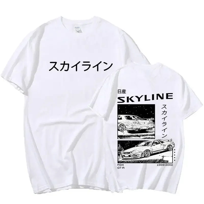 2024 Fashion Cotton T-Shirt Drift Japan Anime AE86 Inifirst D Summer Casual T-Shirt R34 Skyline GTR JDM Oversized Print T Shirts