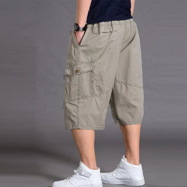 New Summer Men Cotton Thin Casual Shorts Man Elastic Waist Loose Jogger Cargo Shorts Pants Quality Male Straight Pants Size 6XL