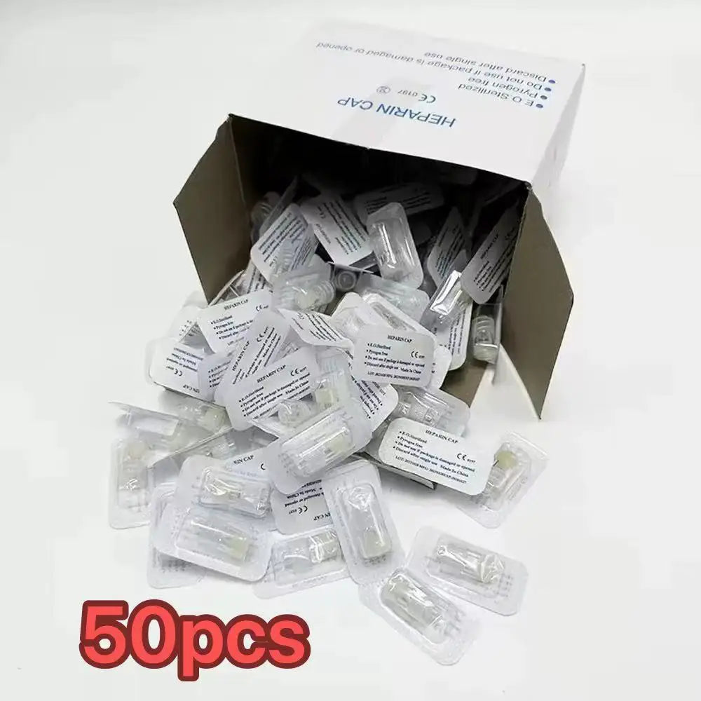 50/100Pcs Sterile Disposable Heparin Cap Veterinary Animal Lab IV Cannula Infusion Catheter Lock Connector
