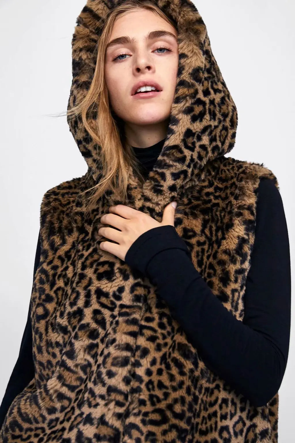 Leopard Hooded Faux Fur Vest Women 2022 New Designed Body Warmer Ladies Luxury Winter Furry Artificial Rabbit Coats Outwear 5XL