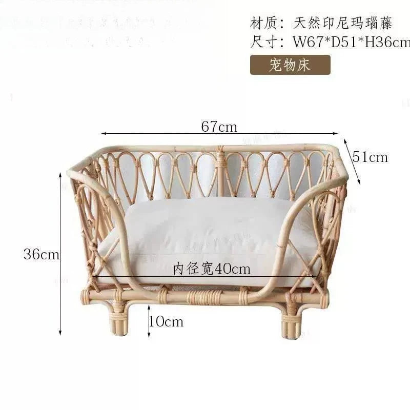 Natural Rattan Artist Pet Bed Weaving Princess Light Luxury Pet Bed Japanese Vintage Pet Products Haustierbett XY40CWC