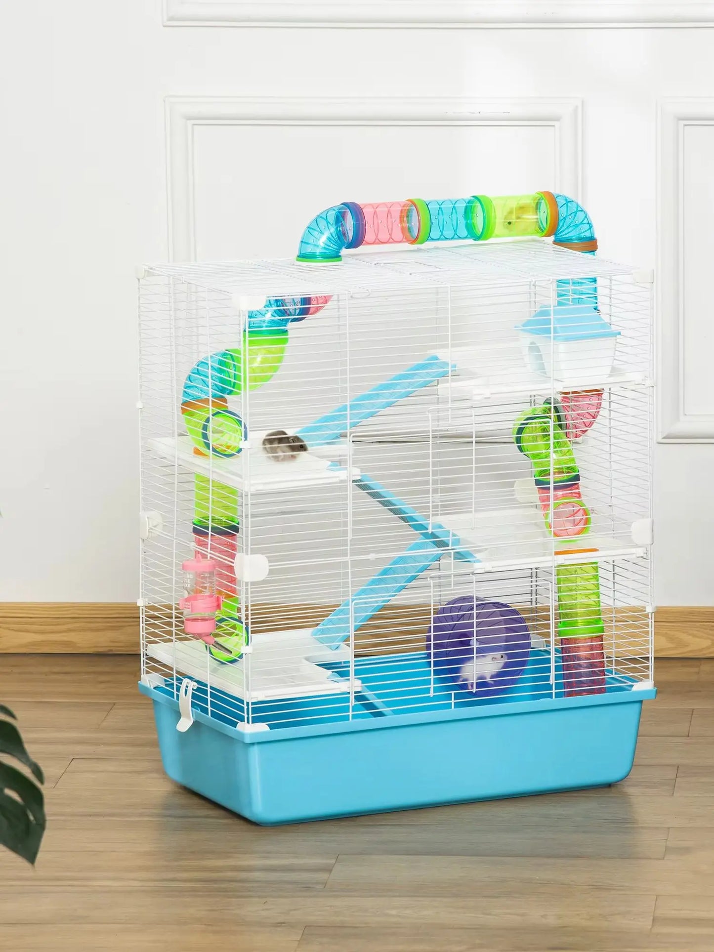 Large 5-stage hamster rodent cage with water watering tunnel wheel Dim. cages room ladder for pet animals, hamster cages rat cages, pet animals furniture