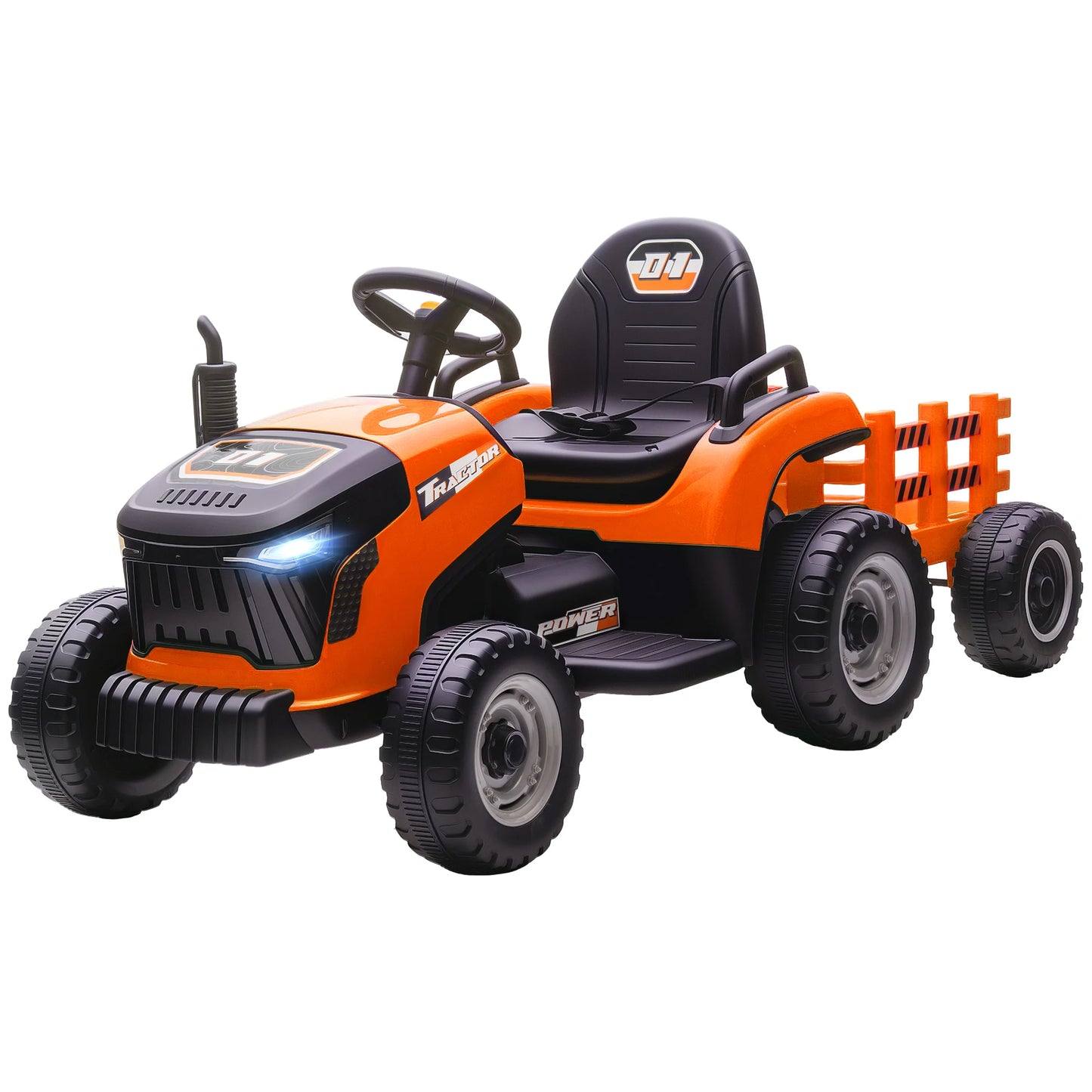Electric tractor for children, ride-on tractor with remote control, soft start, for children aged 3 to 8, Orange