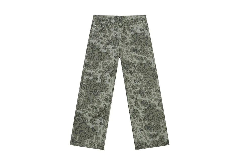 2025 Four Seasons Men's Youth Popular Multi color Pattern Camouflage Pants Basic Versatile Straight Wash Casual Cowboy Pants