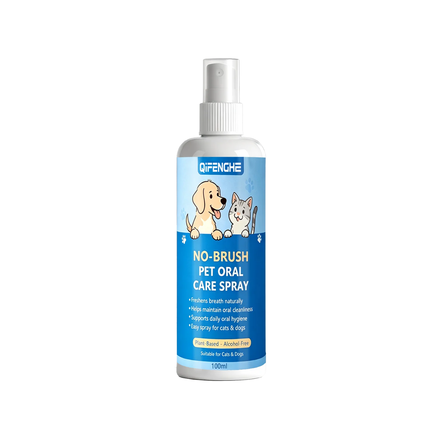 No-Brush Pet Oral Care Spray for Cats & Dogs - Natural Breath Freshener, Alcohol-Free Plant-Based Dental Cleaning Spray for Pet