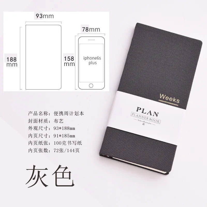 Undated Weekly Fabric A6 Journal - Portable Pocket-Sized Planner for Notes, Goals & Daily Flow Linen Weeks Planning System