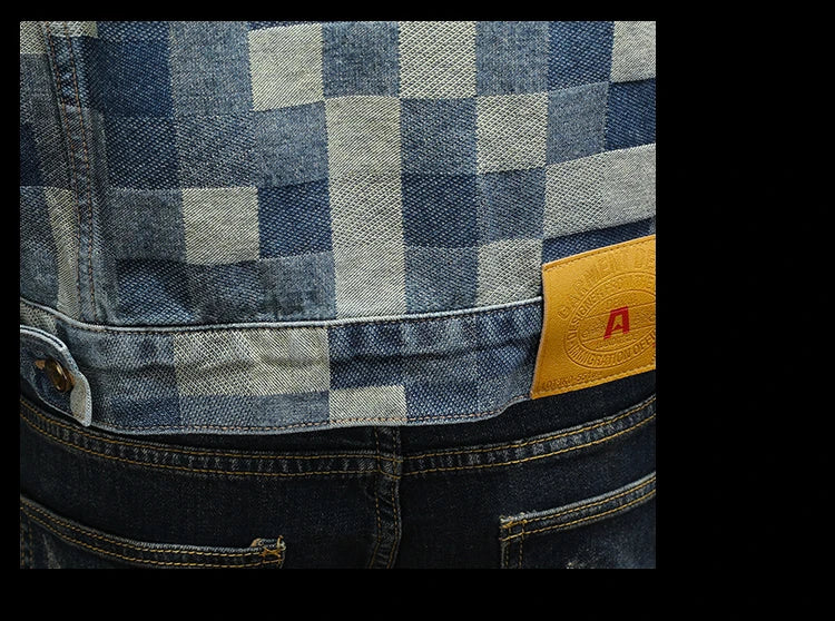 2025 Autumn Vintage Checkered Denim Jacket for Men Flip Collar Single Breasted Casual Business Jacket Social Street Wear Jeans