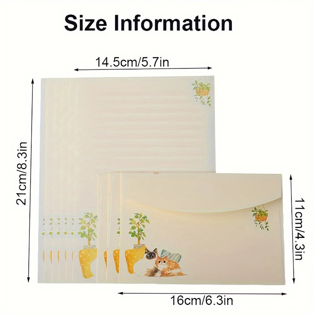 A Set of 36 Letter Writing Sets with Cats as the Theme, Including 24 Thread Draft Letters and 12 Matching Envelopes