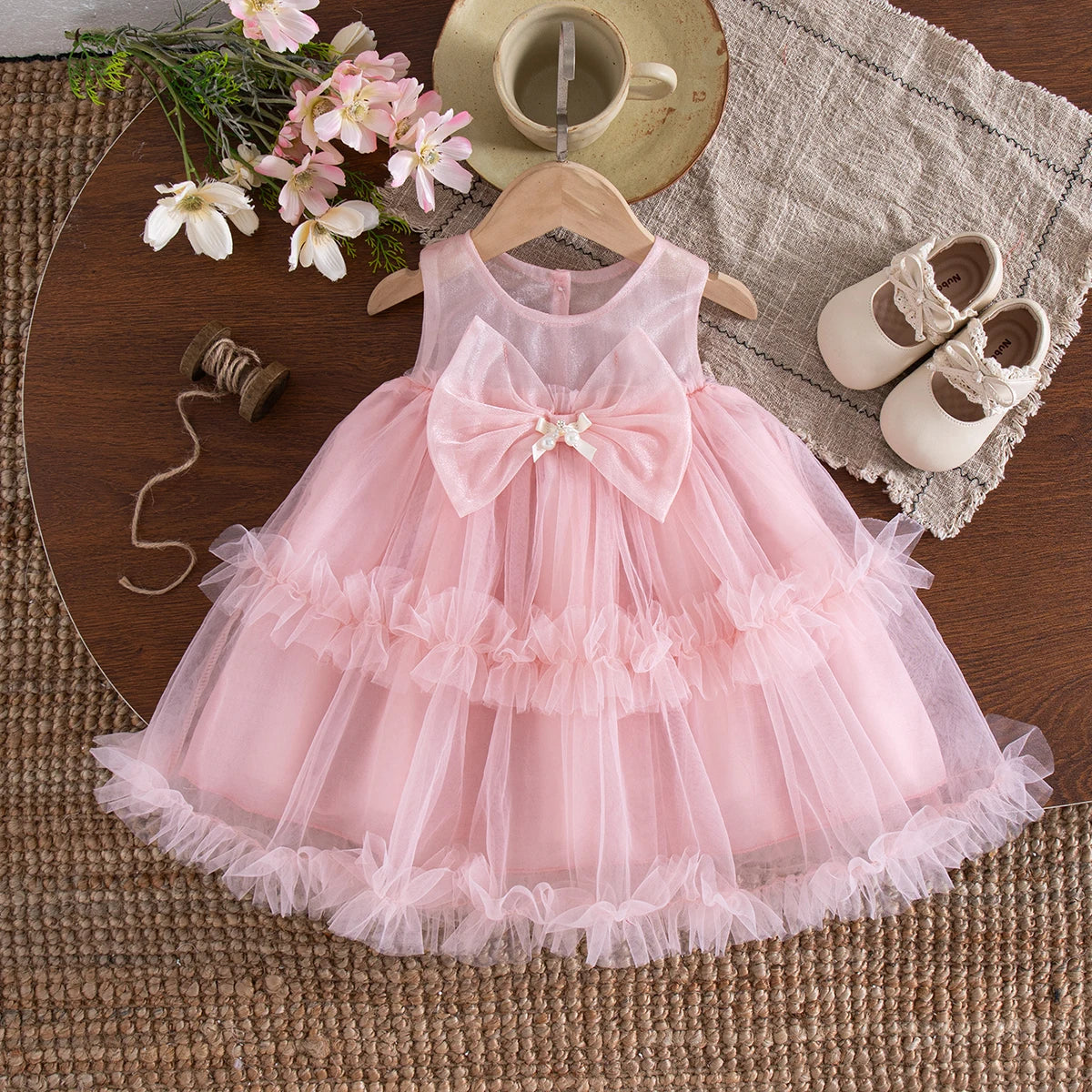 Baby Girl Dress Summer New Sweet Bow Children'S Clothing Suitable For Birthday Parties (9 Months -3 Years Old)