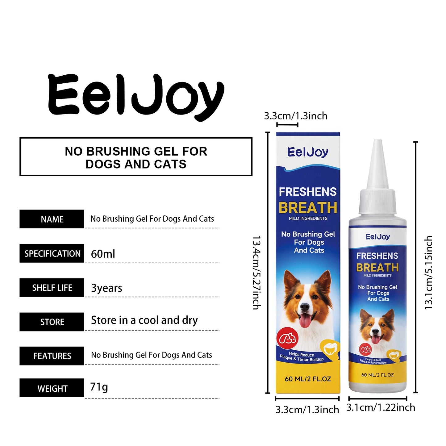 EELJOY Pet Dental Care Gel Reducing Plaque Tartar & Bad Breath Freshing Natural Formula No Brushing Gum Health Pet Oral Cleaner