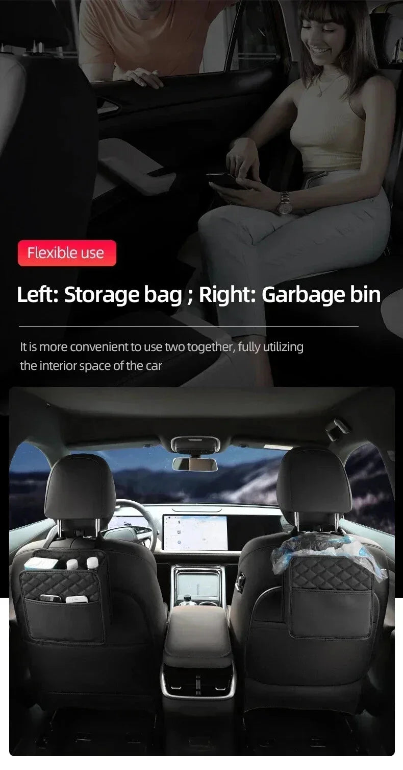 Multifunctional Car Seat Storage Bag Leather Auto Organizer Garbage Bag Universal Fit For Most Car Models