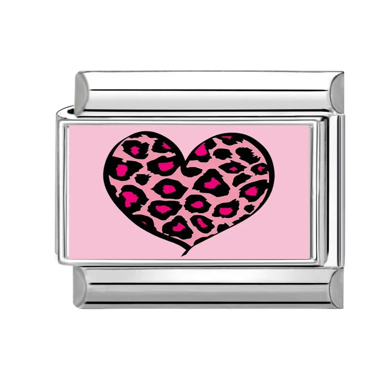 Beautiful Flower Y2K Black Star Dog Heart Pink Italian Charm Link Fit 9mm Stainless Steel Sweet Bracelet Jewelry Making DIY Gift
