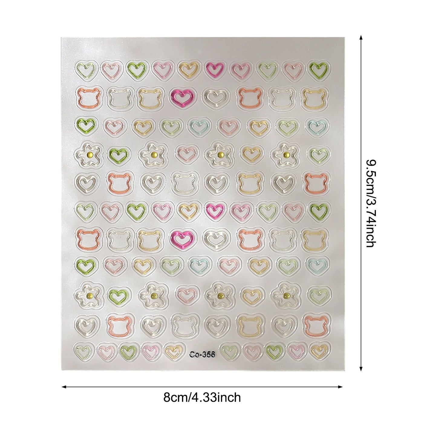 3D Embossed Nail Stickers - Cute Hollow Bear Heart Flower Decals Self-Adhesive Nail Art Sticker for Women Girls DIY Manicure