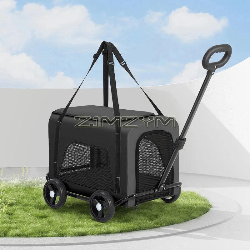Folding Dog Stroller, Pet Folding Stroller, 4 Wheels Dog/Cat Puppy Stroller Pet Travel Carriage Case