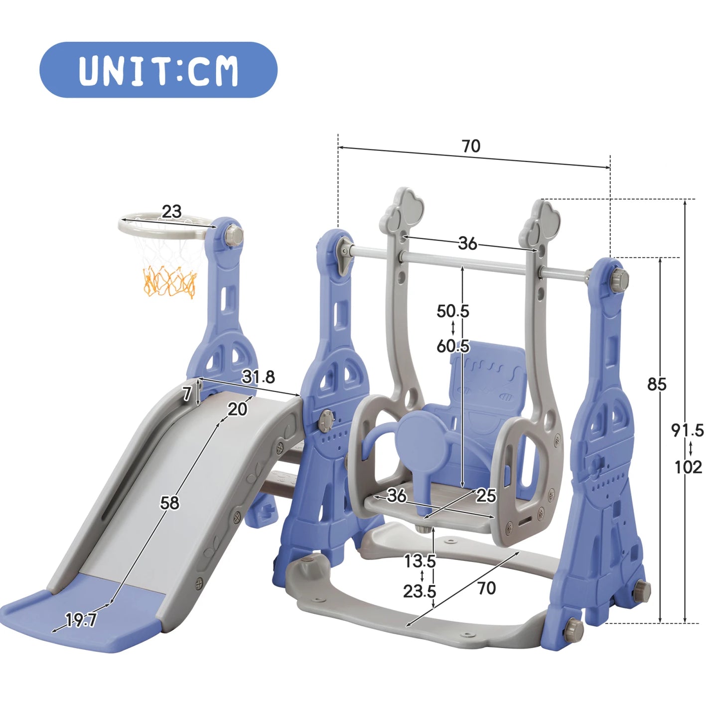 Rosahqnda 4-in-1 Children slide Indoor & Outdoor Outdoor Outdoor Playground for Toddlers Swing 1-6 Years