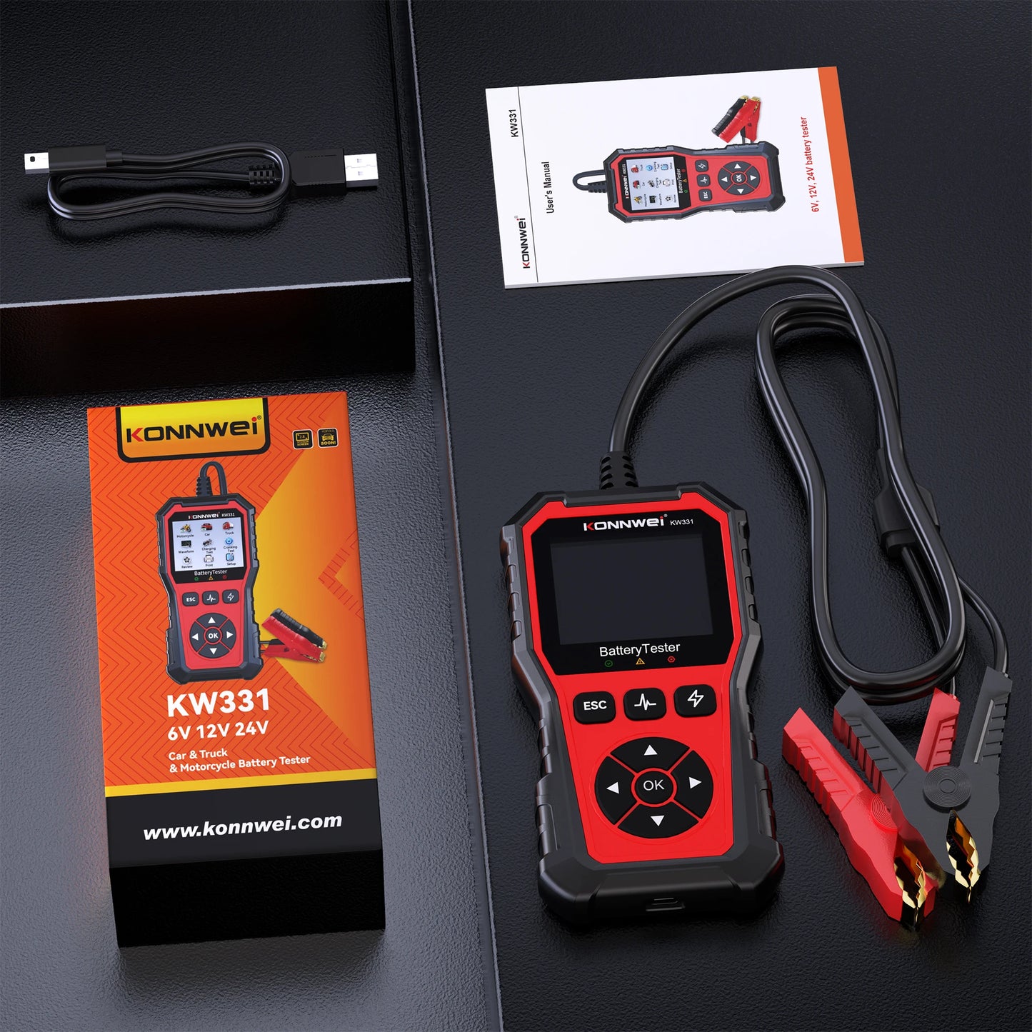 2025 KONNWEi Car Battery Tester Fault Code Clearance Battery Information Monitoring Startup Test Car Battery Charging Scan Tool