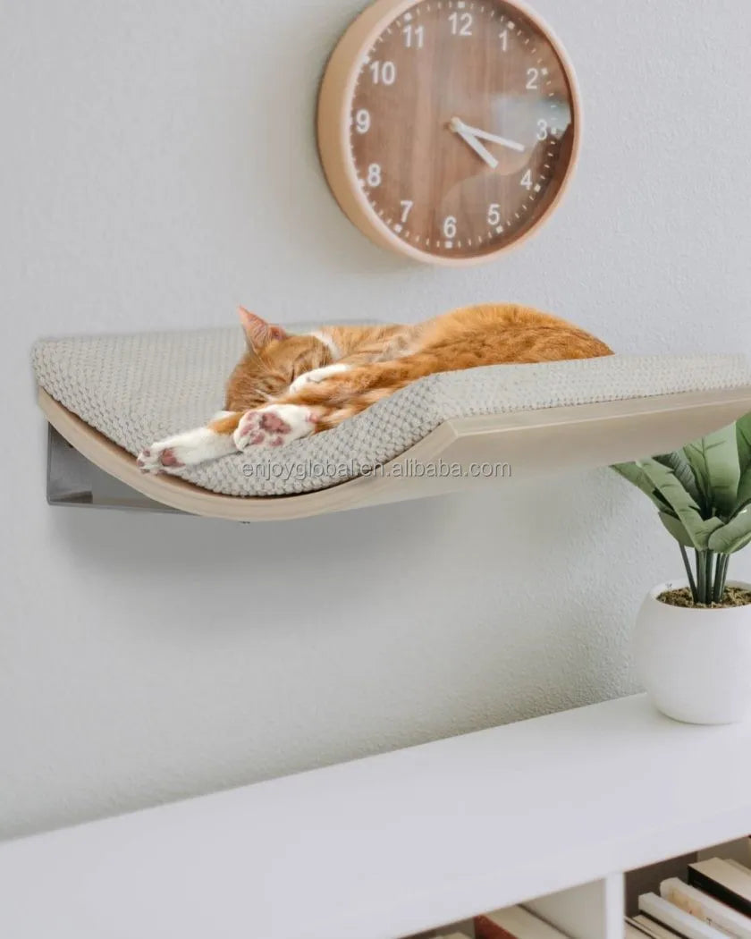 Custom Modern Wood Cat Climbing Frame Wall Mounted Shelves with Hammock and 3 Steps for Cats Furniture